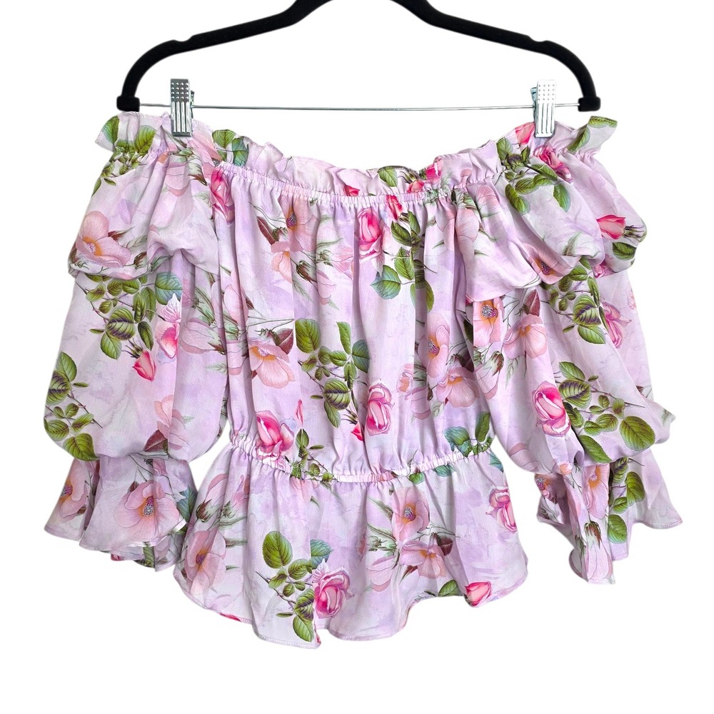 Floral‎ Off-the-Shoulder Puffed Sleeves Peplum Peasant Blouse Kids Girls Large